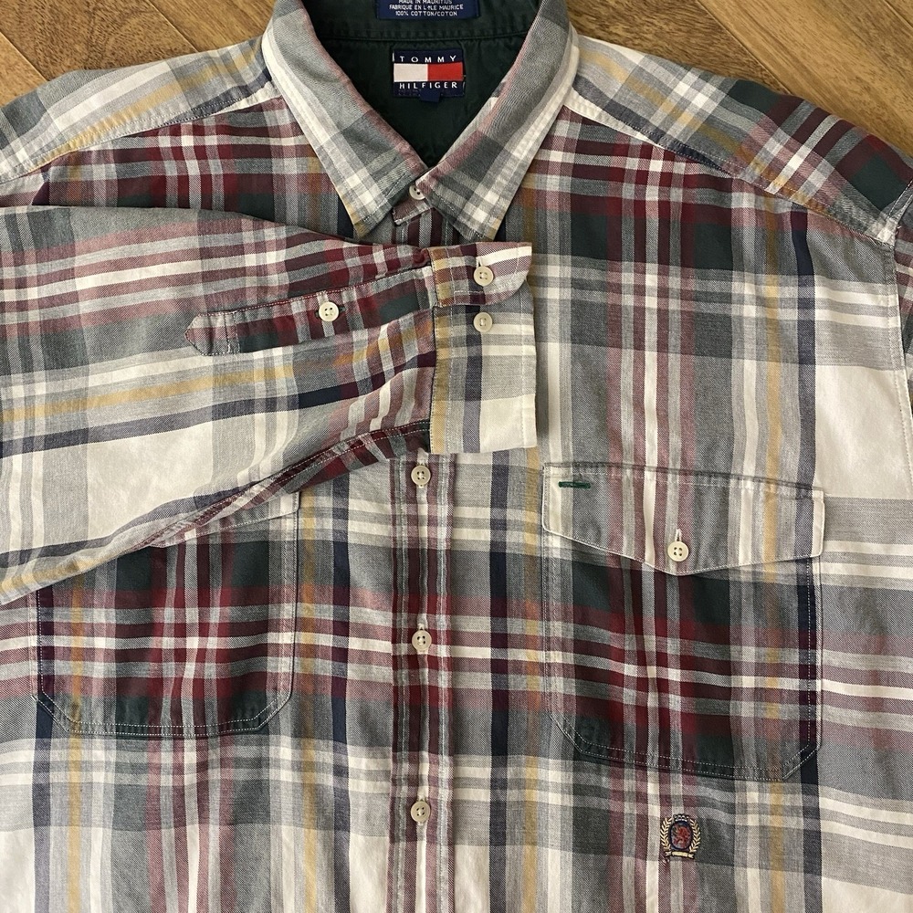 Vintage Tommy Hilfiger Flannel Mens XL Plaid Multicolor Lion Crest Logo